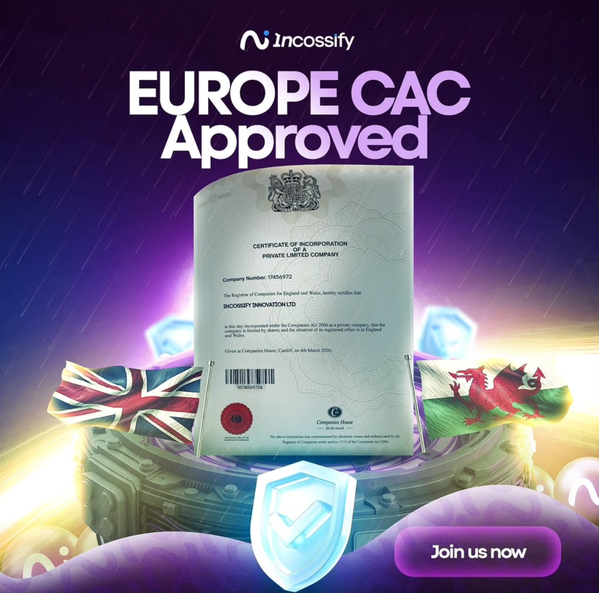Incossify CAC approved certificate